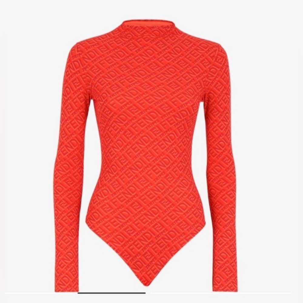 Authentic Fendi X Skims Essential Mock Neck Long Sleeve Red/Georgia Bodysuit XXS